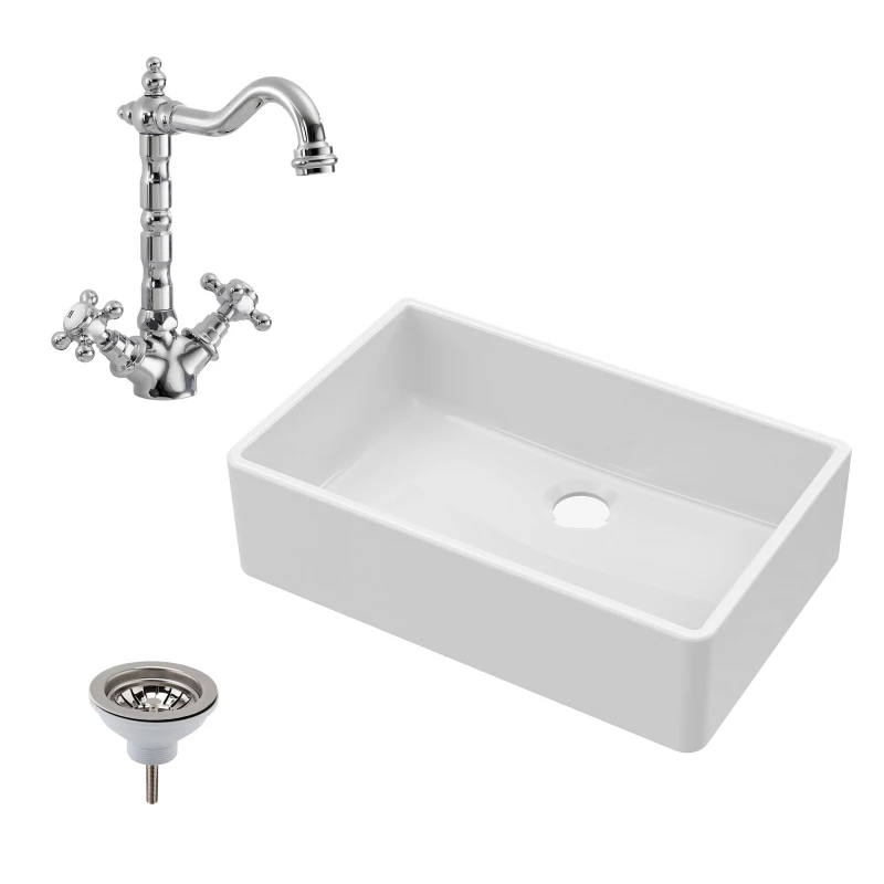 Image of Balterley Fireclay Single Bowl Butler Sink French Classic Tap Waste 795mm White