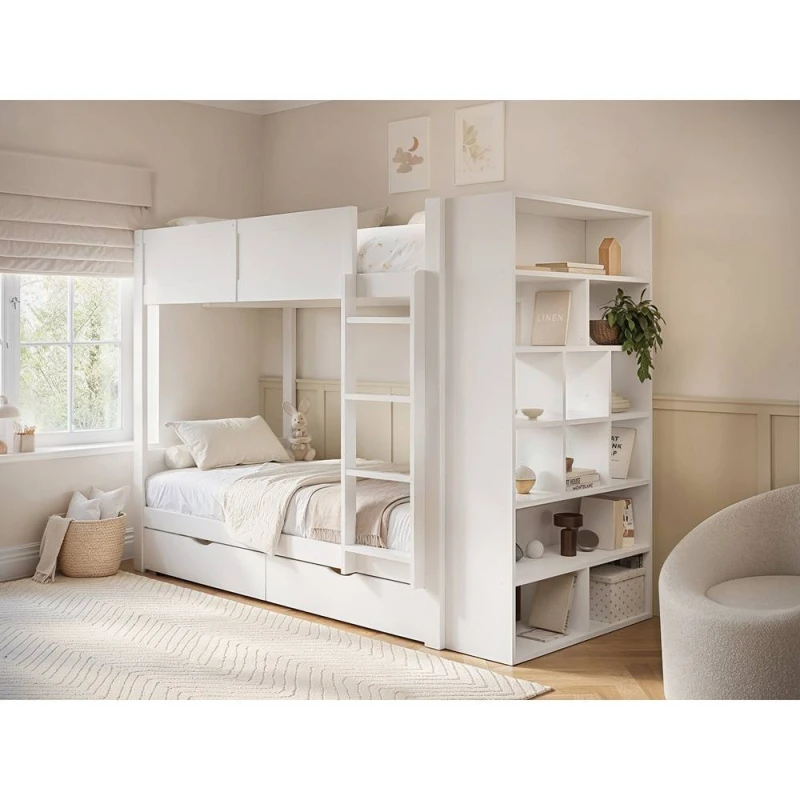 Image of Flair Ruby Wooden Bunk Bed with Storage in White Size: Single White Unisex Single