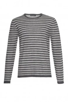 Image of Mens French Connection Double Stripe Long Sleeved Top Mid Grey Marl
