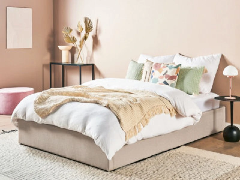Image of Beliani Ottoman Bed Without Headboard Fabric Dinan 140 X 200 Cm (Eu Double) Light Brown