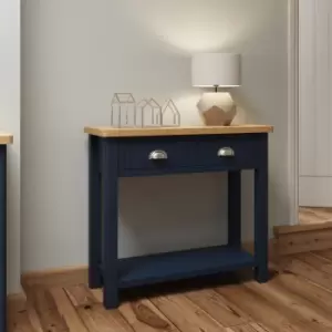 Image of Rye Two Tone Oak & Blue Console Table With Low Shelf