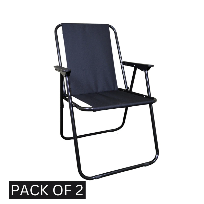 Image of 2 Pack Black Folding Canvas Camping / Festival / Outdoor Chairs with Plastic Arm Rests