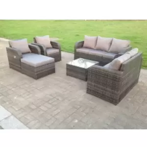 Image of Fimous 6 Seater Outdoor Dark Grey Rattan Lounge Complete Sofa Set with Footstool