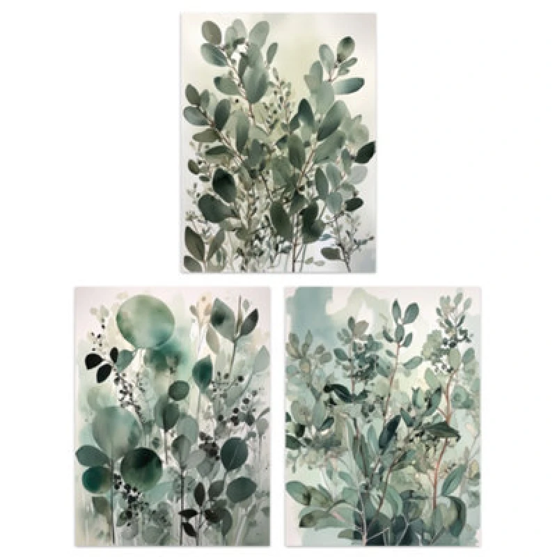 Image of Artery8 Wall Art Print Set Of 3 Botanical Plants Sage Green Watercolour Eucalyptus Leaves Boho Artworks