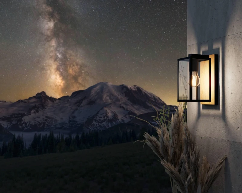 Image of EGLO Budrone Modern Steel/Wood Outdoor Wall Light Black unisex