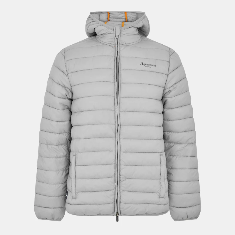 Image of Aquascutum Mens Hooded Hip Length Long Sleeve Medium Puffer Jacket Grey male Small