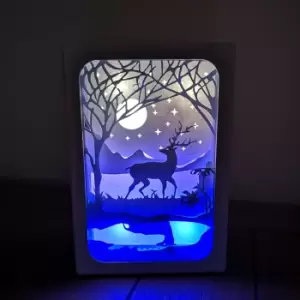 Image of 16cm Premier Dual Power Lit Paper Diorama Christmas Decoration Reindeer Moonlight Scene