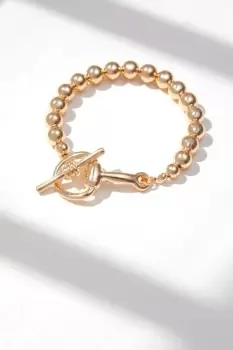 Image of Gold Plated Polished Ball Bracelet Snaffle Bracelet