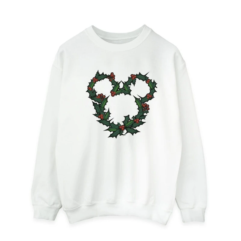Image of Disney Men Mickey Mouse Wreath Sweatshirt in White Size: Small White S Male 5063376839495