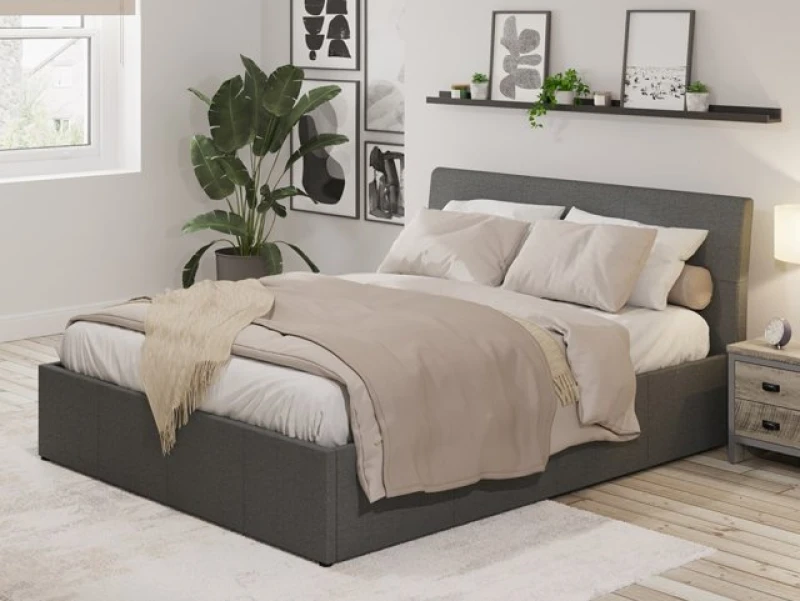 Image of GFW Ascot Grey Fabric Ottoman Bed Frame - 5ft King Size