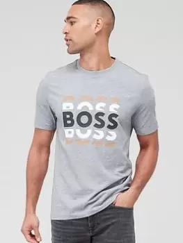 Image of BOSS Tiburt 414 Regular Fit T-Shirt, Silver Size M Men