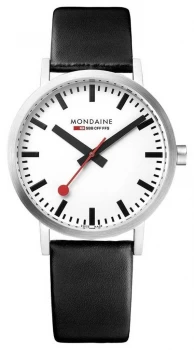 Image of Mondaine Classic 36mm Black Leather White Dial Watch