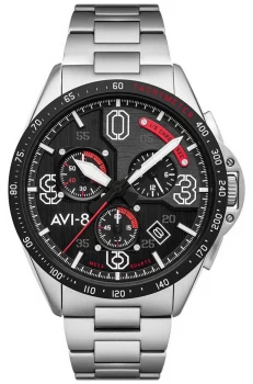 Image of AVI-8 P-51 MUSTANG Chronograph Black Dial Stainless Watch
