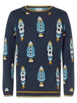 Image of Monsoon Boys Rocket Organic Knitted Jumper - Navy