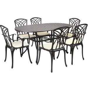Image of Charles Bentley Metal Cast Aluminium 7 Piece Stamford Garden Furniture Patio Set With Cushions