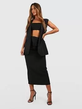 Image of Boohoo Split Back Tailored Midaxi Skirt - Black, Size 10, Women