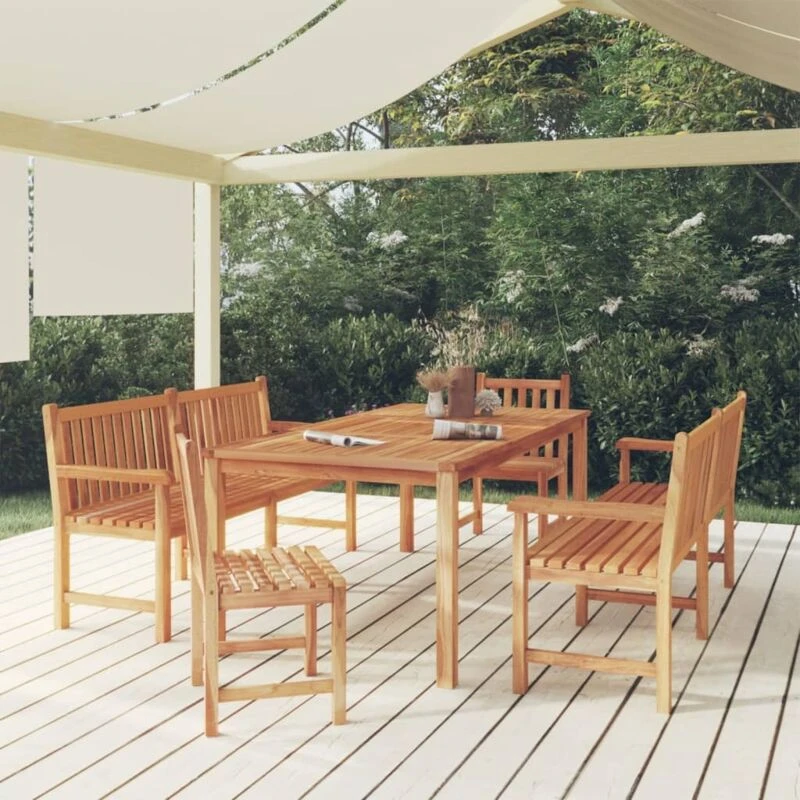 Image of vidaXL 5 Piece Garden Dining Set Solid Wood Teak, Brown 3157161