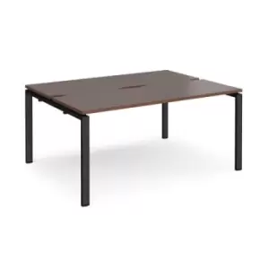 Image of Bench Desk 2 Person Rectangular Desks 1600mm Walnut Tops With Black Frames 1200mm Depth Adapt