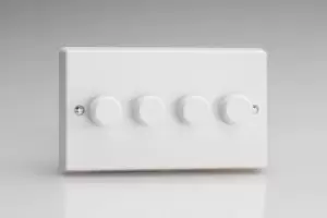 Image of Varilight V-PLUS 4x300W 2-Way Push-on/off Intelligent Dimmer (Twin plate) w/ White Knob - White - IQDP304W