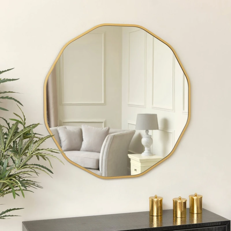 Image of Melody Maison Large Round Gold Scalloped Wall Mirror 90cm X 90cm Gold