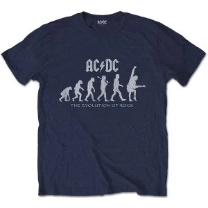 Image of AC/DC - Evolution of Rock Unisex Small T-Shirt - Blue