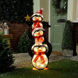 Image of Festive 104cm Battery Operated Lit Penguin Family 40 Warm White LEDs