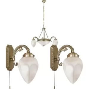 Image of Ceiling Pendant Light & 2 x Matching Wall Lights Bronze & Satin Glass Chandelier