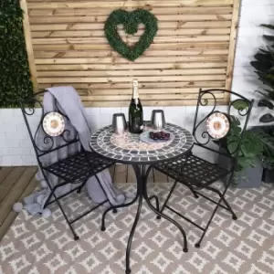 Image of Samuel Alexander - Outdoor Metal Bistro Table and 2 Chairs Set Mosaic Design for Garden Patio Balcony