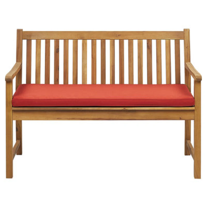 Image of Beliani Garden Bench With Cushion Vivara 120 Cm Certified Acacia Wood Dark Red