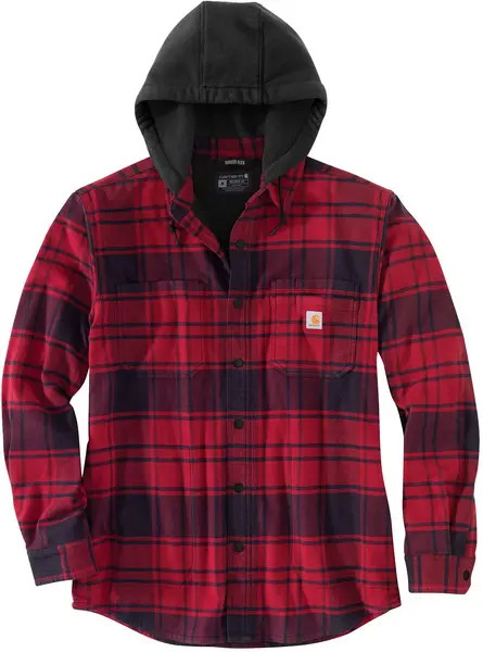 Image of Carhartt Flannel Fleece Lined Hooded Shirt, red, Size S