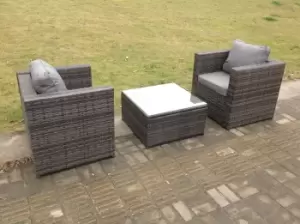 Image of Fimous 2 Seater Outdoor Dark Grey Rattan Lounge Complete Sofa Set with Square Coffee Table