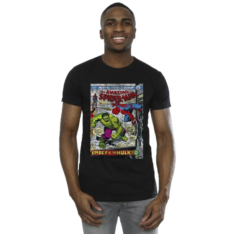 Image of Marvel Marvel Men Spider-Man VS Hulk Cover T-Shirt in Black Size: Small Black S Male 5063153428331