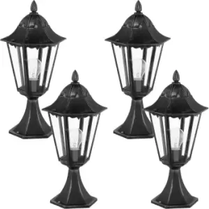 Image of 4 PACK IP44 Outdoor Pedestal Light Black & Silver Patina Lantern 1x 60W E27
