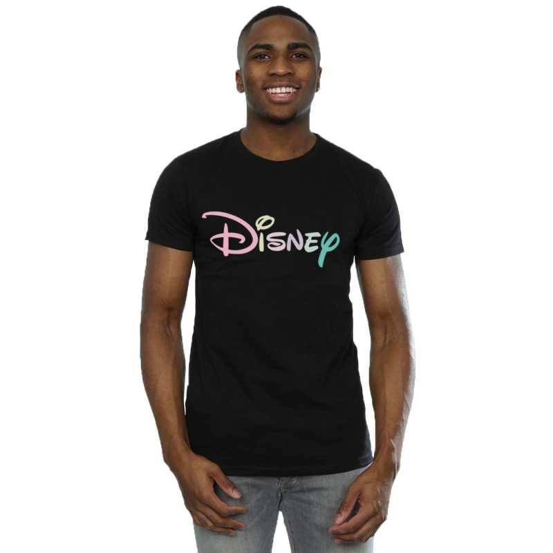 Image of Disney Men Pastel Logo T-Shirt in Black Size: Small Black S Male 5059568133311