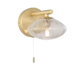 Image of Oristano Bathroom Glass Wall Lamp, Satin Brass Plate, Ribbed Glass, IP44