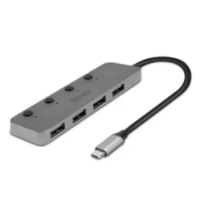 Image of Lindy 43383 4 Port USB 3.2 Type C Hub with On/Off Switches,...
