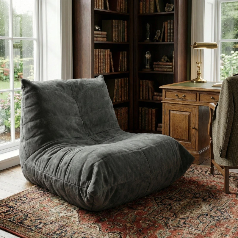 Image of Urban Meuble Luxury Chenille Bean Bag Lazy Sofa Grey unisex One Size