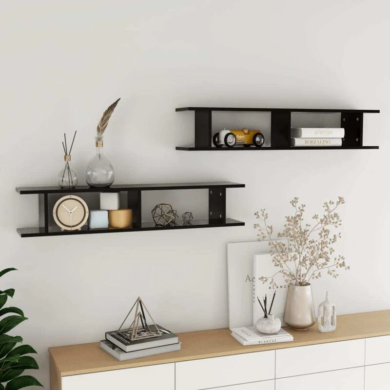 Image of VIDAXL Vidaxl - Wall Shelf 2 pcs Black 105x18x20cm Engineered Wood 8720286596241