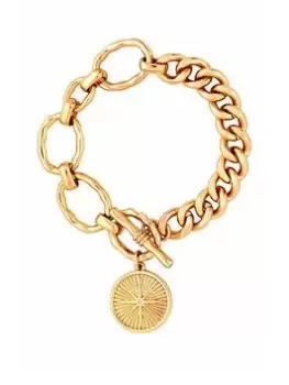 Image of Mood Mood Recycled Gold Textured Lariat Chain Medallion Bracelet, Gold, Women
