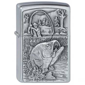 Image of Zippo Brushed Chrome Bass Fishing Emblem Windproof Lighter