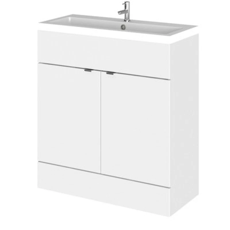 Image of Hudson Reed Fusion Floor Standing 2 Door Vanity Unit & Polymarble Basin, Stylish Vanity Unit With Basin, Gloss White, 800mm