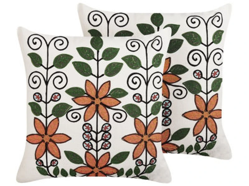 Image of Beliani Set Of 2 Decorative Cushions Vellore Cotton 50 X 50 Cm Multicolour Floral Pattern