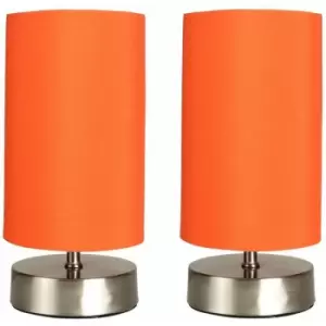 Image of Minisun - 2 x Chrome Touch Dimmer Bedside Table Lamps with Light Shades - Orange