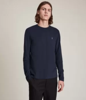 Image of AllSaints Mens Brace Long Sleeve Crew T-Shirt, Fairbank Navy, Size: XL