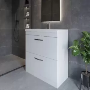 Image of Athena Floor Standing 2-Drawer Vanity Unit with Basin-1 800mm Wide - Gloss White - Nuie
