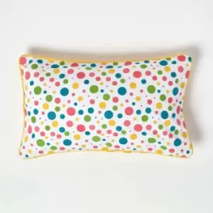 Image of Homescapes - Cotton Multi Colour Polka Dots Rectangular Cushion Cover, 30 x 50cm - Multi Colour