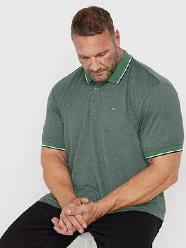 Image of BadRhino BadRhino Men Fine Stripe Tipped Polo Shirt in Green Size: large Green L Male 5063111843572
