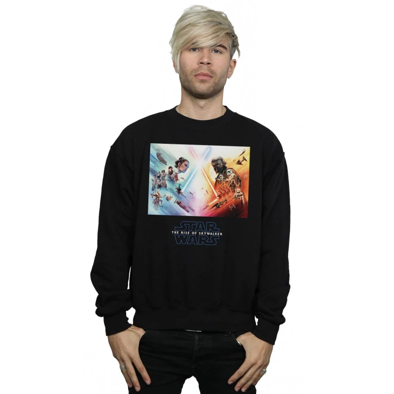 Image of Disney Men Star Wars The Rise Of Skywalker Battle Poster Sweatshirt in Black Size: Small Black S Male 5059400135435