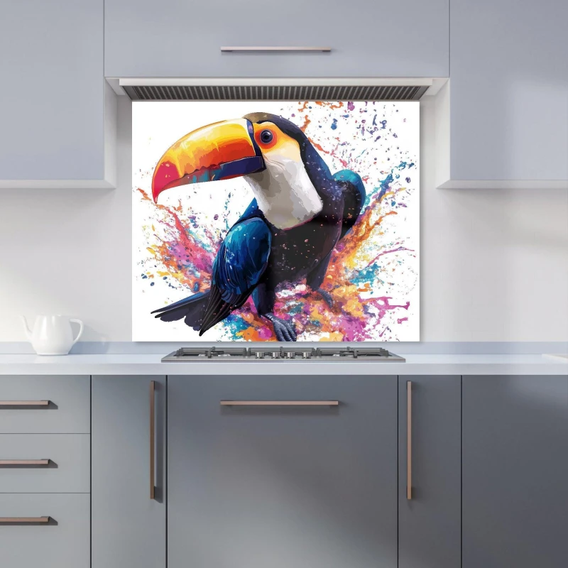 Image of Warren Reed - Designer Toucan's Splash of Vivid Life Kitchen Splashback Size: 600mm x 650mm Multicolor Unisex 600mm x 650mm