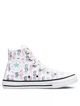 Image of Converse Chuck Taylor All Star Hi Childrens Girls Seahorse Print Trainers -White/Multi, Size 11